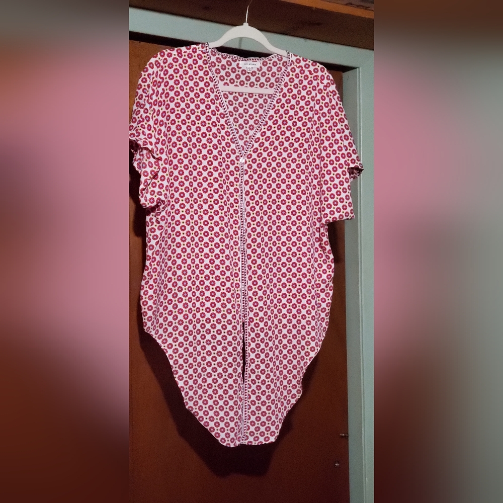 Ladies sheer blouse XL red with some yellow and pale blue